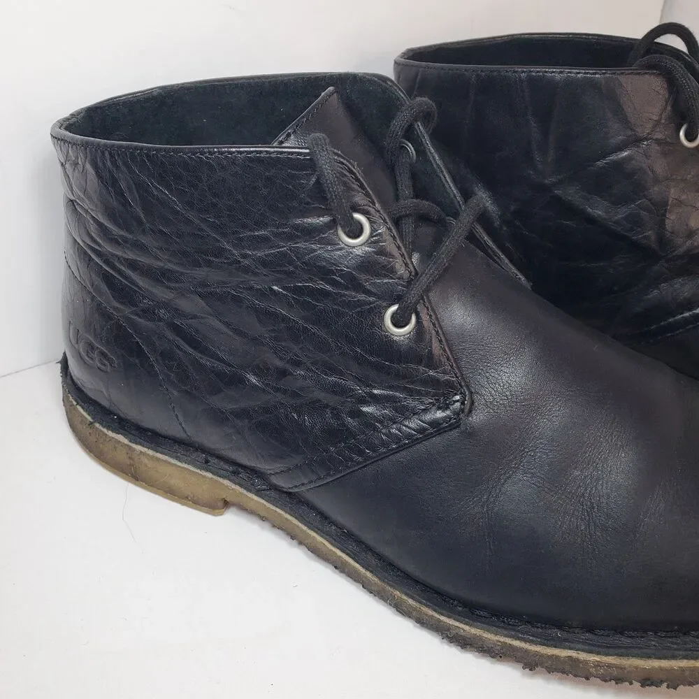UGG Australia Boots Mens Sz 8.5 Black Leather Leighton Chukka Ankle Classic